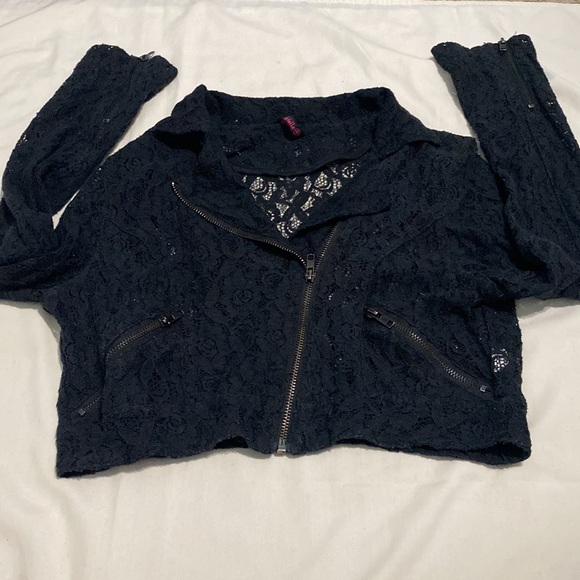 Vintage Black sheer Lace crop Biker style jacket size M - Picture 12 of 12